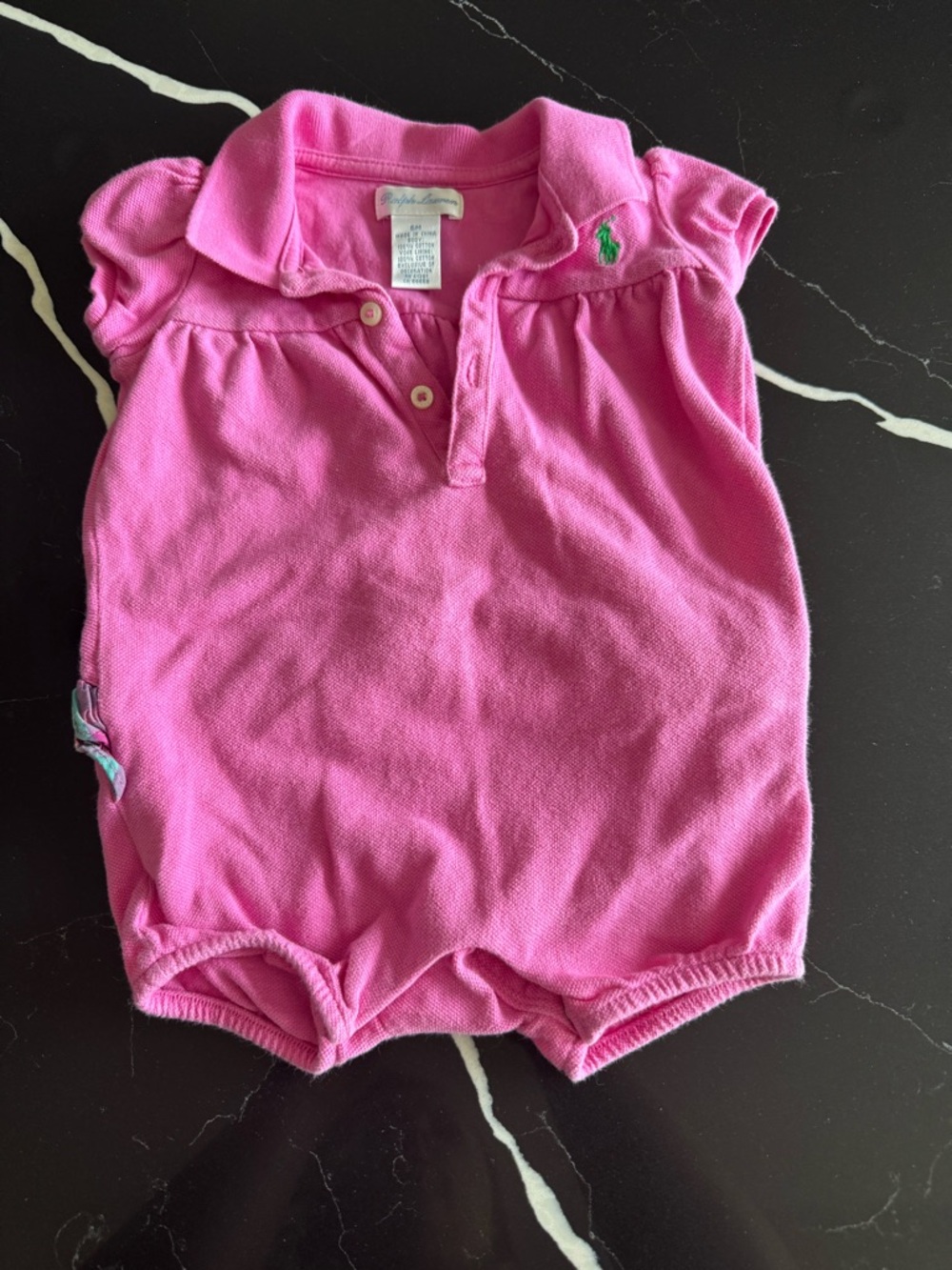 Ralph Lauren Hot Pink Polo Romper with Embroidered Pony